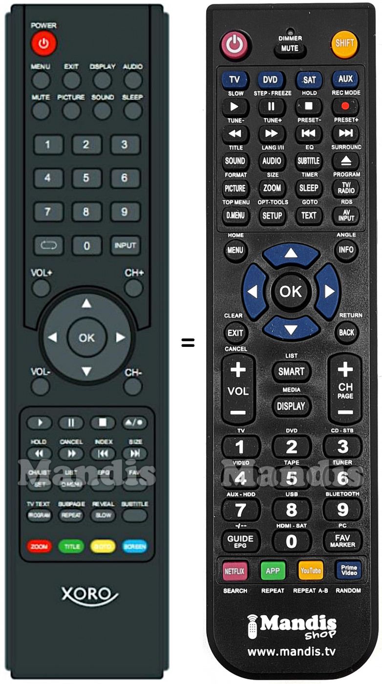 Télécommande équivalente Xoro Xoro001