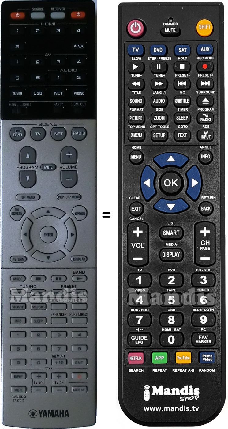 T&eacute;l&eacute;commande &eacute;quivalente Yamaha RAV503