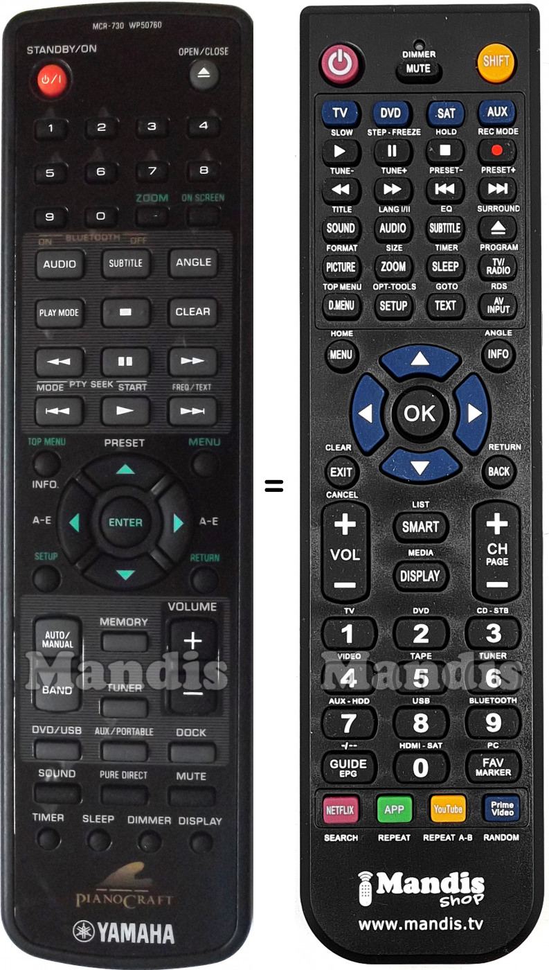 T&eacute;l&eacute;commande &eacute;quivalente Yamaha MCR-730