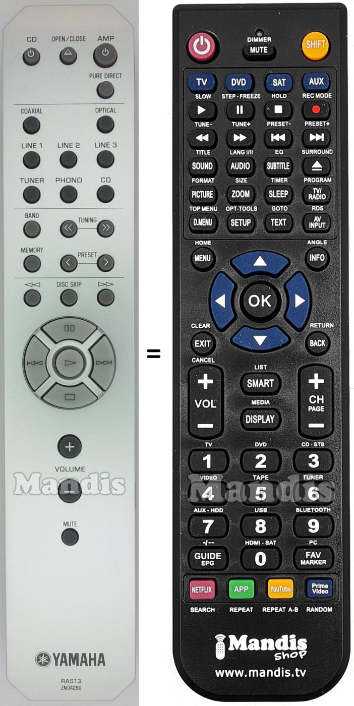 T&eacute;l&eacute;commande &eacute;quivalente Yamaha RAS13