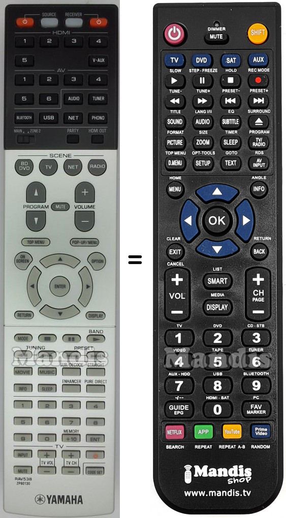 T&eacute;l&eacute;commande &eacute;quivalente Yamaha RAV538