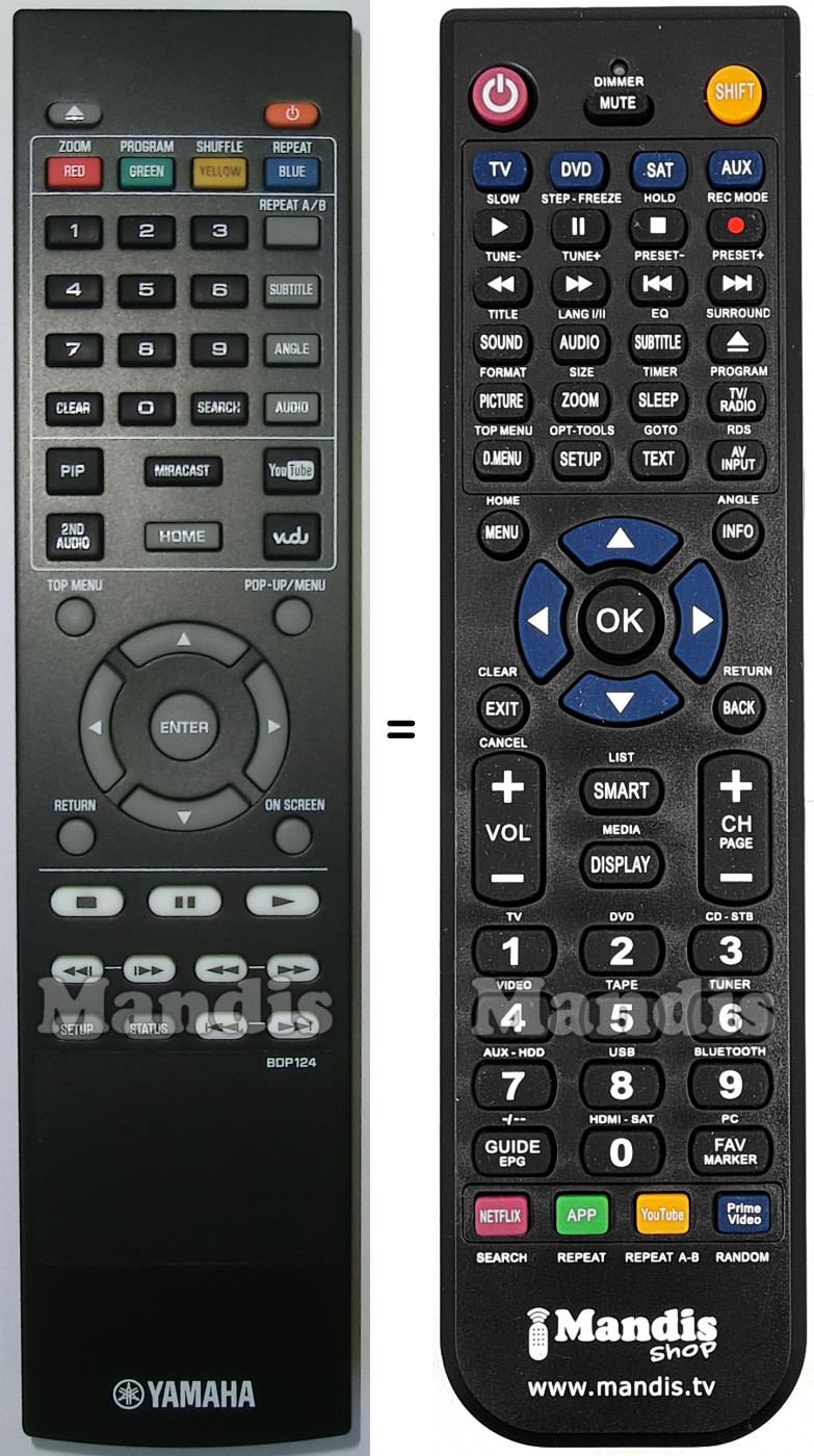 Télécommande équivalente Yamaha BDP124