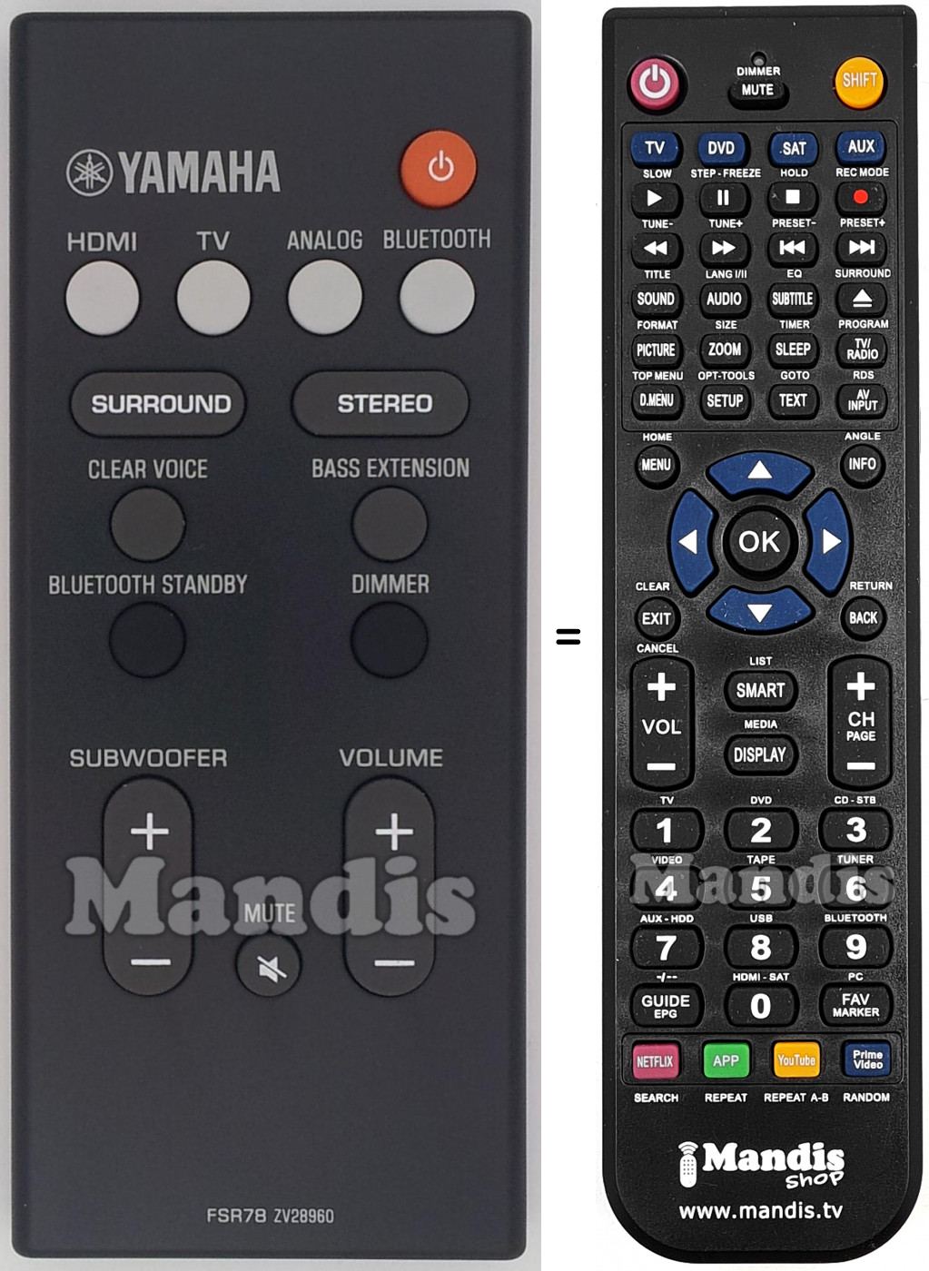 Télécommande équivalente Yamaha FSR78