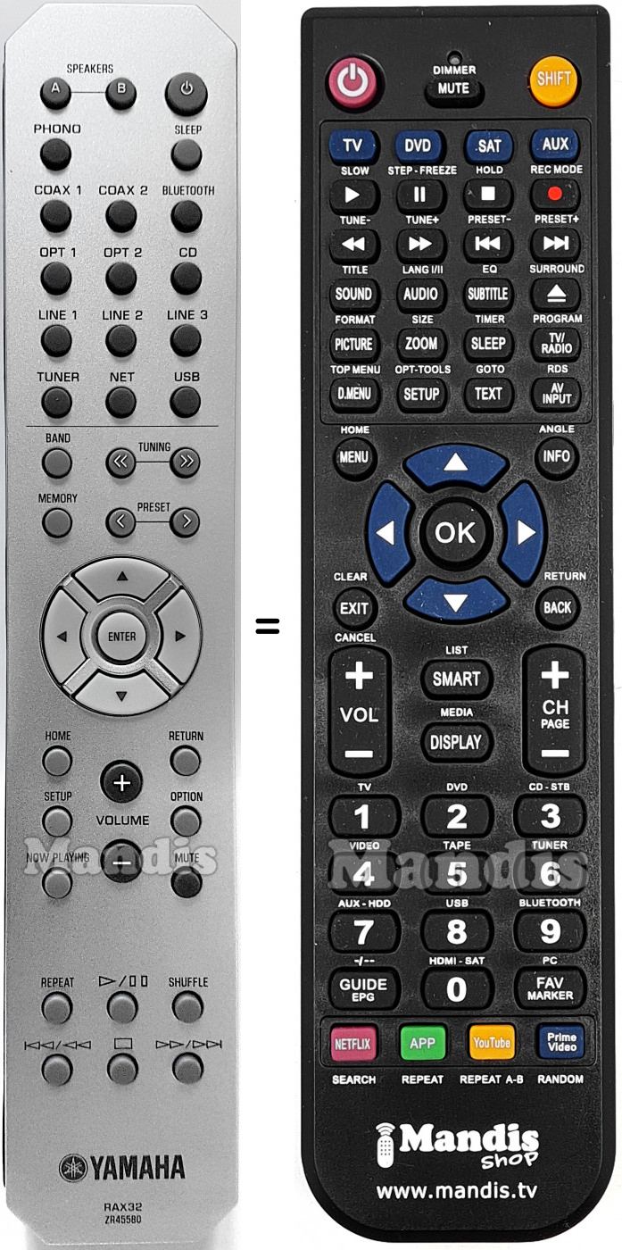 T&eacute;l&eacute;commande &eacute;quivalente Yamaha RAX32