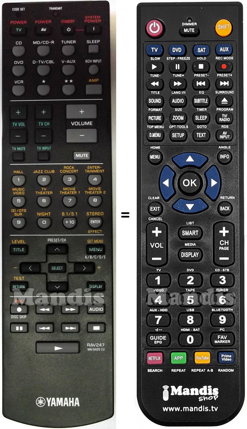 T&eacute;l&eacute;commande &eacute;quivalente Yamaha RAV247
