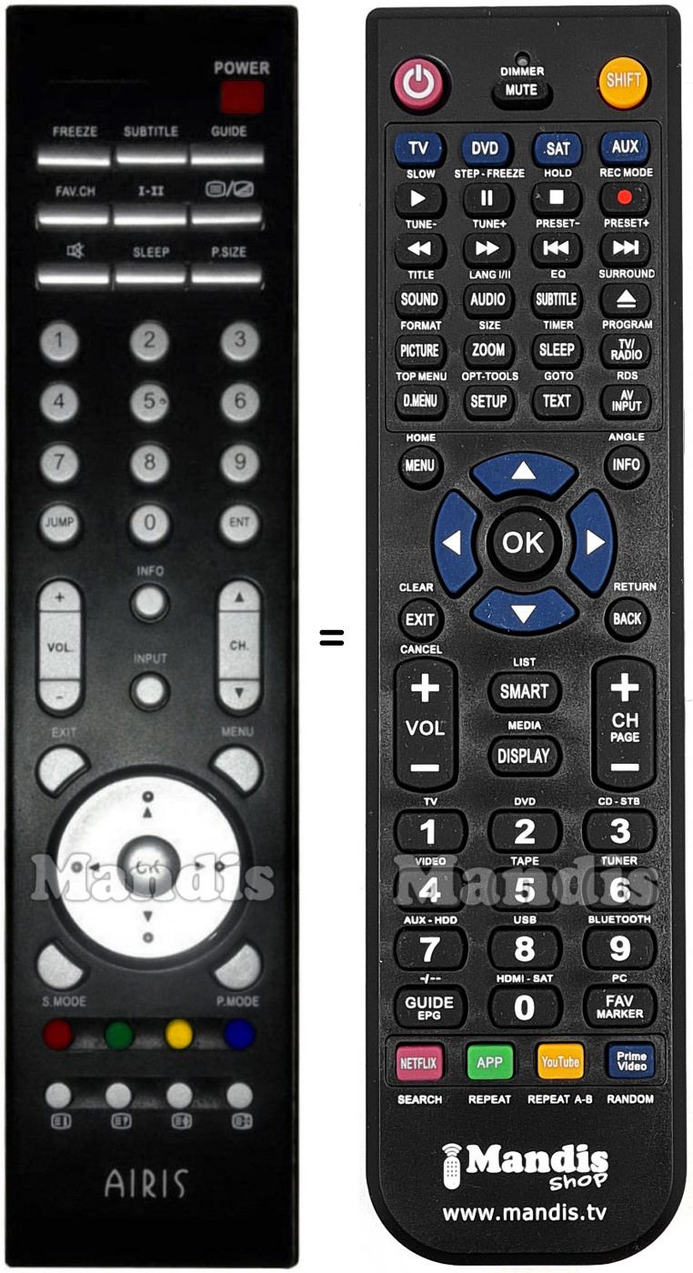 T&eacute;l&eacute;commande &eacute;quivalente Akai Airis003