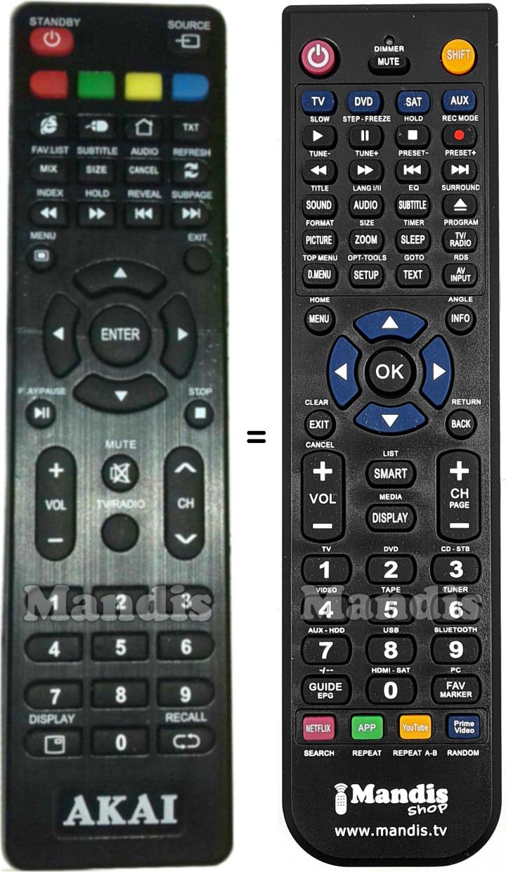 Télécommande équivalente Akai AKTV4024T