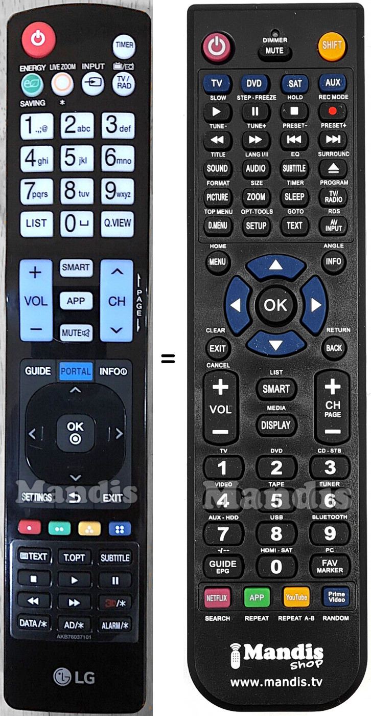 Télécommande équivalente AKB76037101