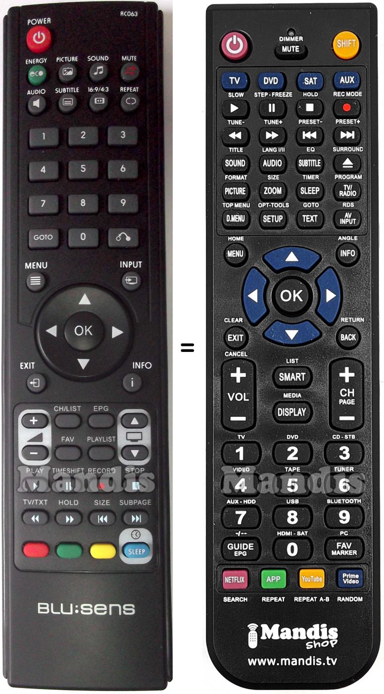 Télécommande équivalente Blusens RC 063