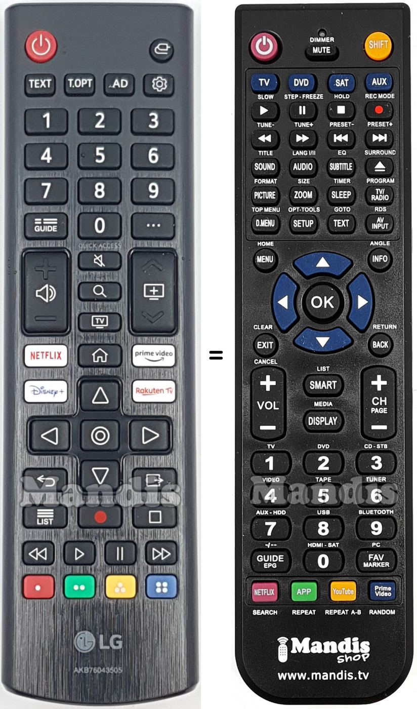 Télécommande équivalente LG AKB76043505