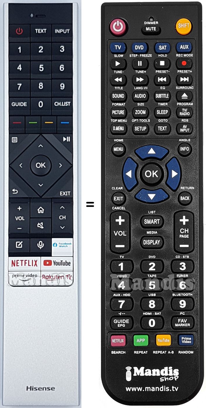 Télécommande équivalente Hisense ERF6F64H
