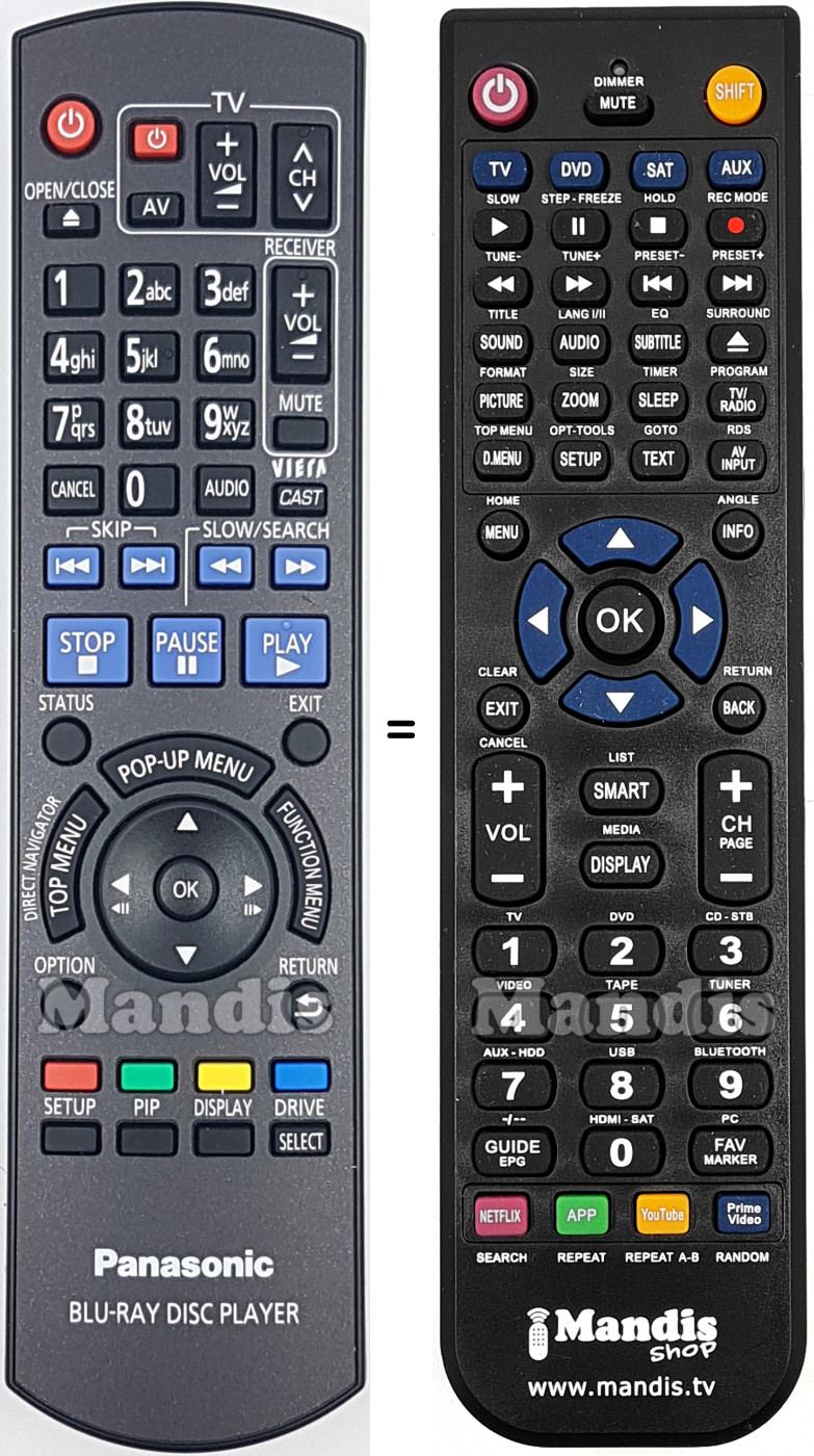 Télécommande équivalente Panasonic N2QAYB000509
