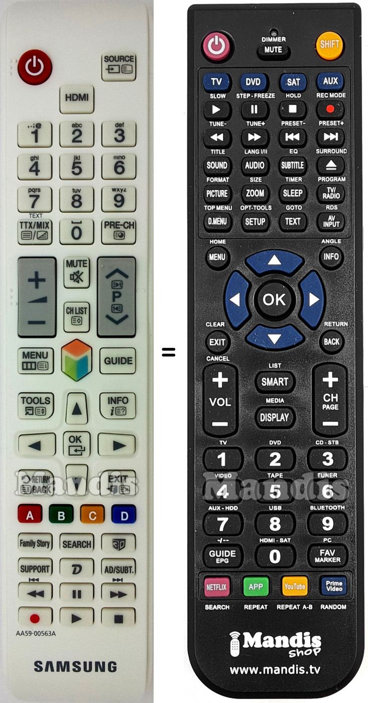 T&eacute;l&eacute;commande &eacute;quivalente Samsung AA59-00563A