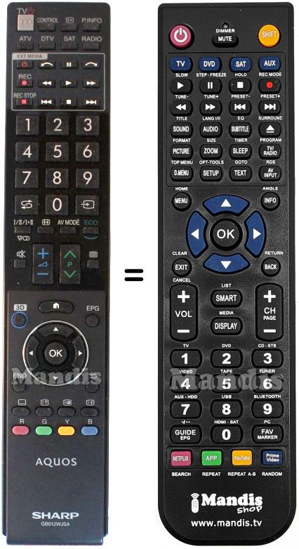 T&eacute;l&eacute;commande &eacute;quivalente Sharp GB012WJSA