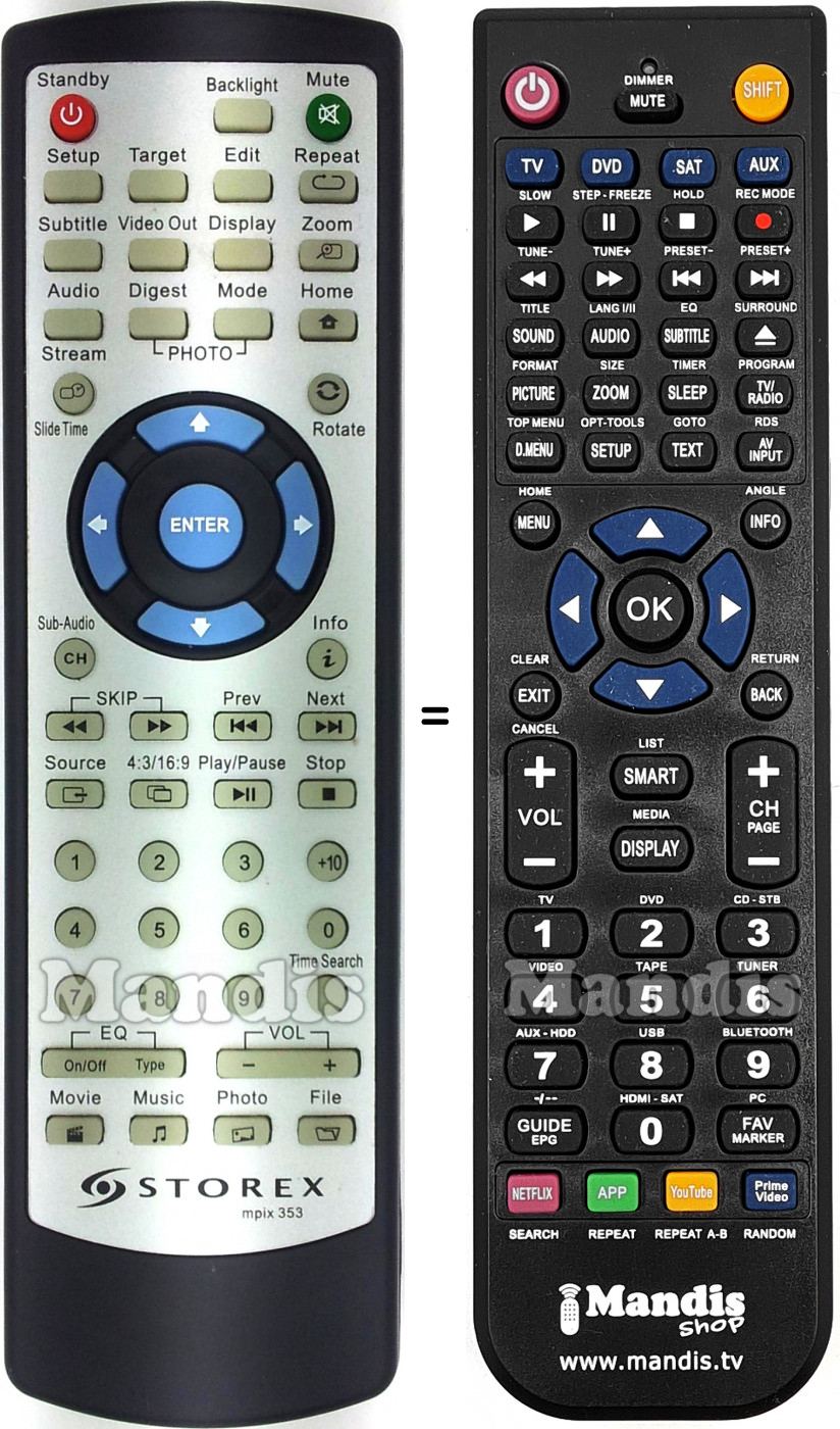 Télécommande équivalente STOREX MPIX 353