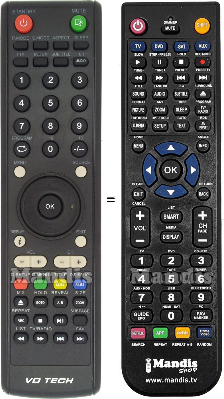 T&eacute;l&eacute;commande &eacute;quivalente VD Tech TQD22LDVD001