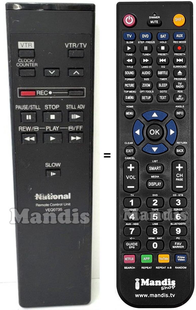 Télécommande équivalente Panasonic VEQ0735