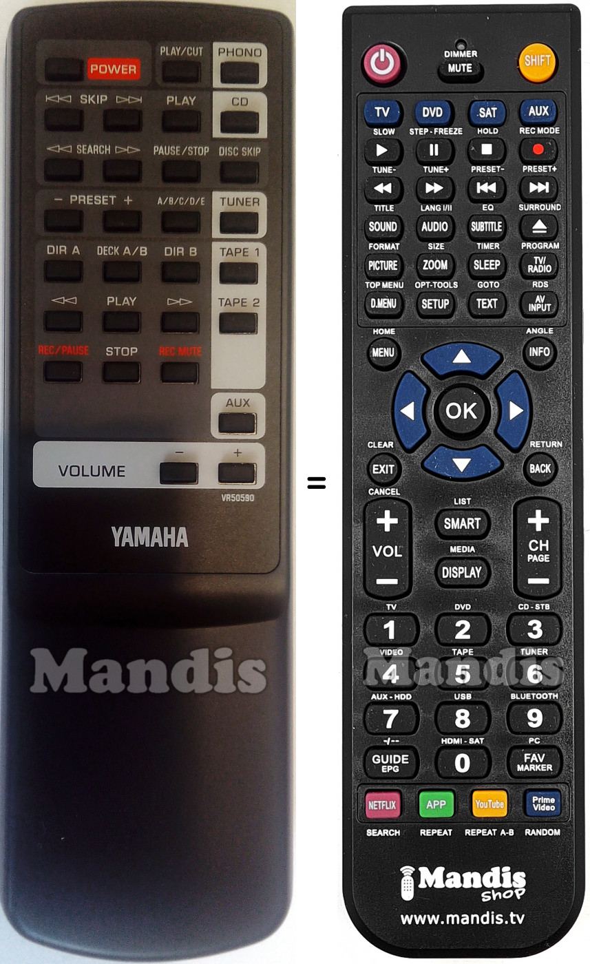 Télécommande équivalente Yamaha VR50590