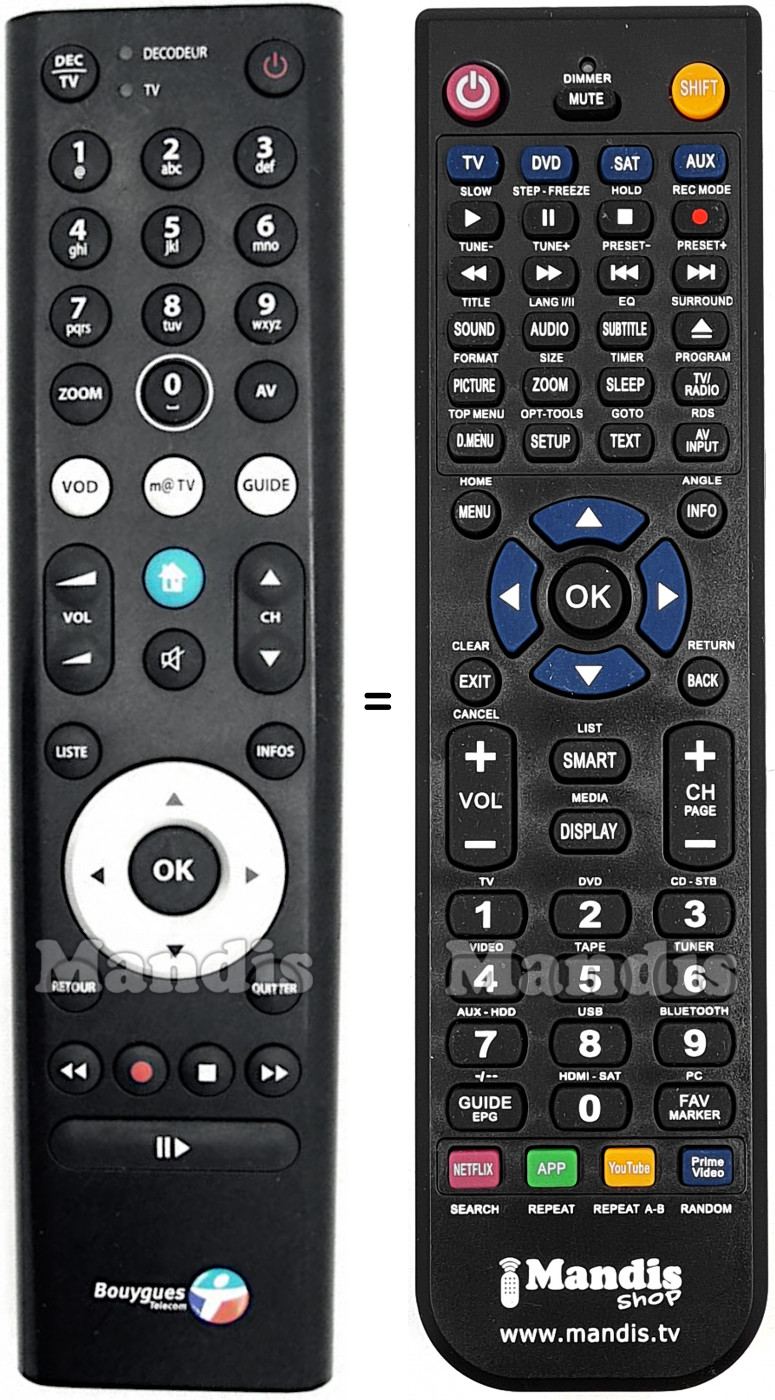 T&eacute;l&eacute;commande &eacute;quivalente BOUYGUES TELECOM BBOX