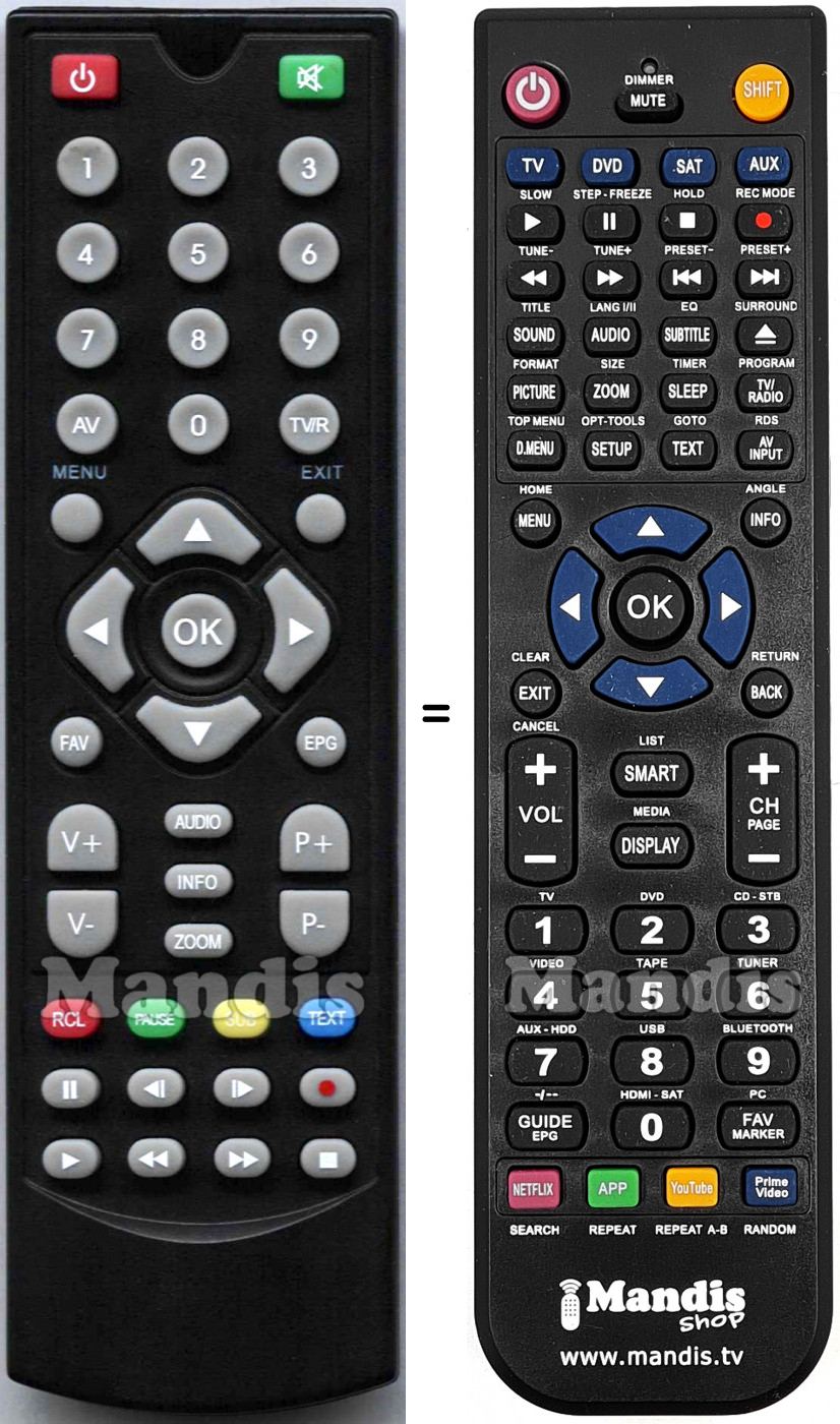 Télécommande équivalente Denver DTT1582