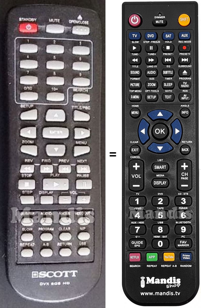 Télécommande équivalente Scott DVX605HD