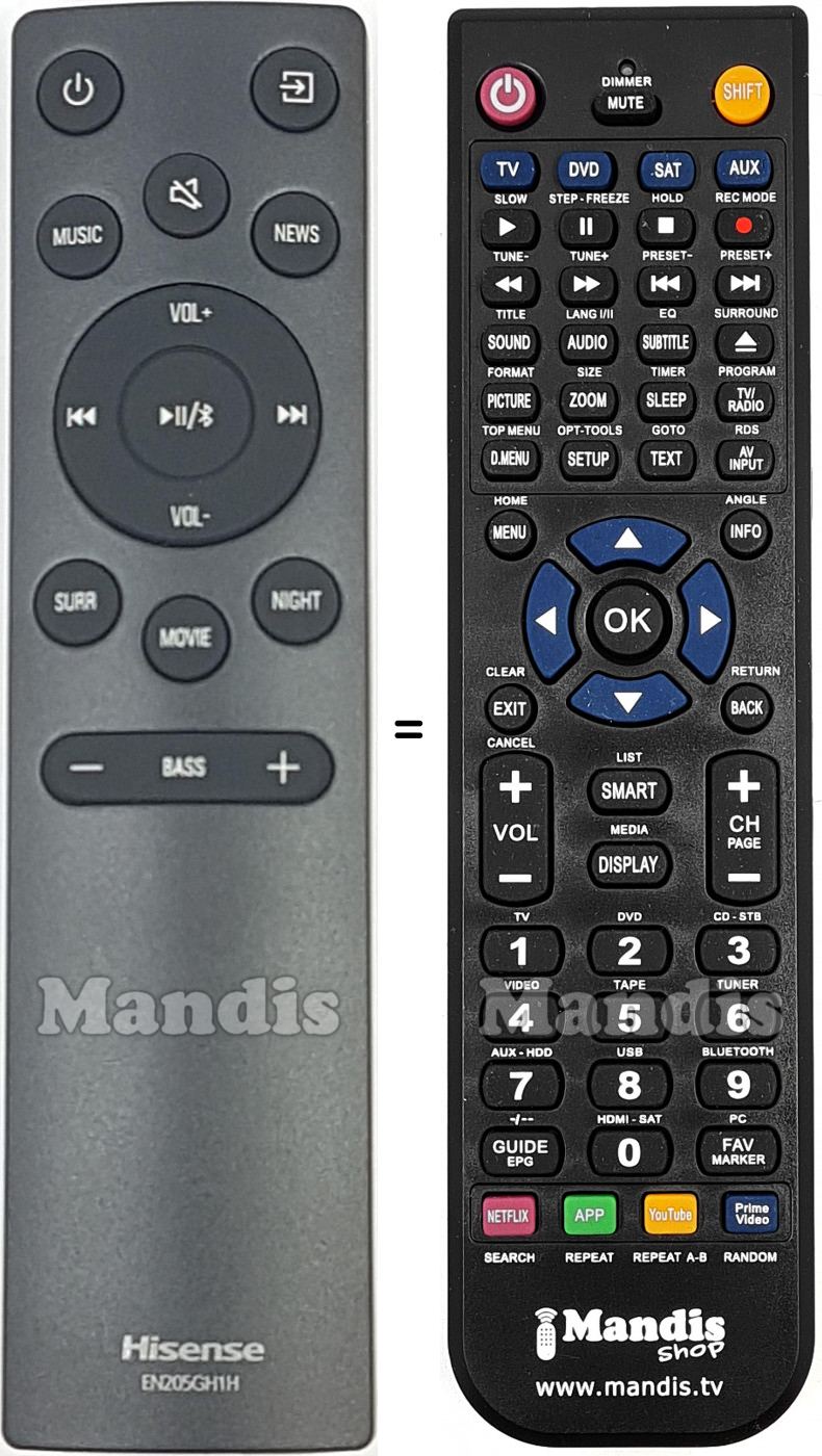Télécommande équivalente Hisense EN205GH1H