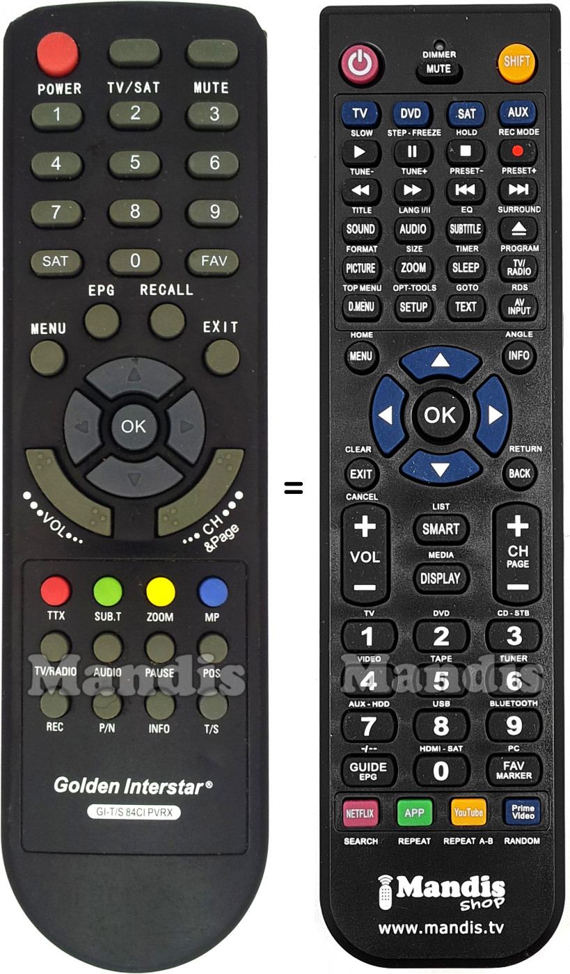 Télécommande équivalente GOLDEN INTERSTAR GI-TS84CIPVRX