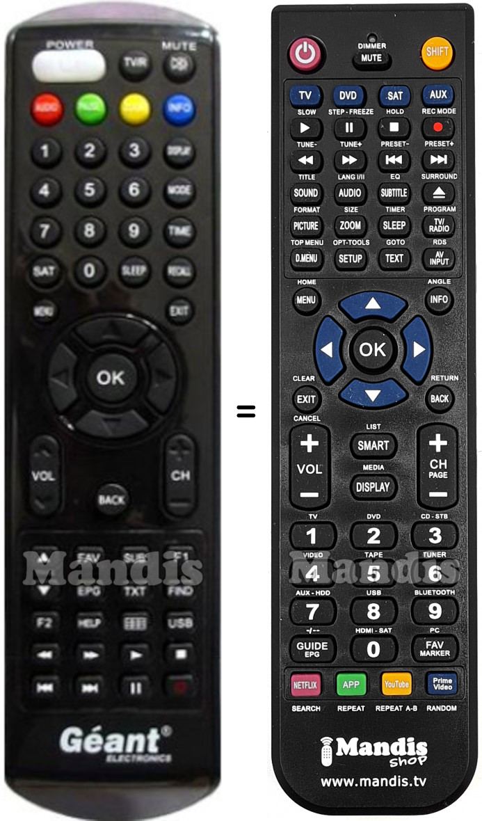 Télécommande équivalente Géant Electronics GN-250HD