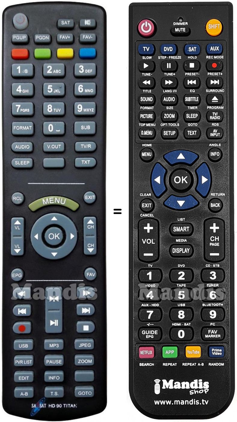 T&eacute;l&eacute;commande &eacute;quivalente SAMSAT HD90 Titan