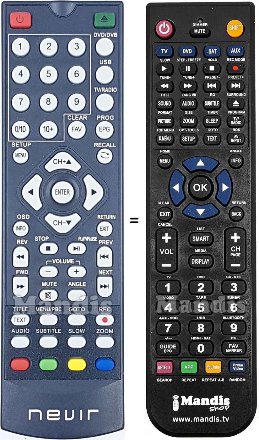 Télécommande équivalente Nevir NVR-2356 DVD-T2HDU
