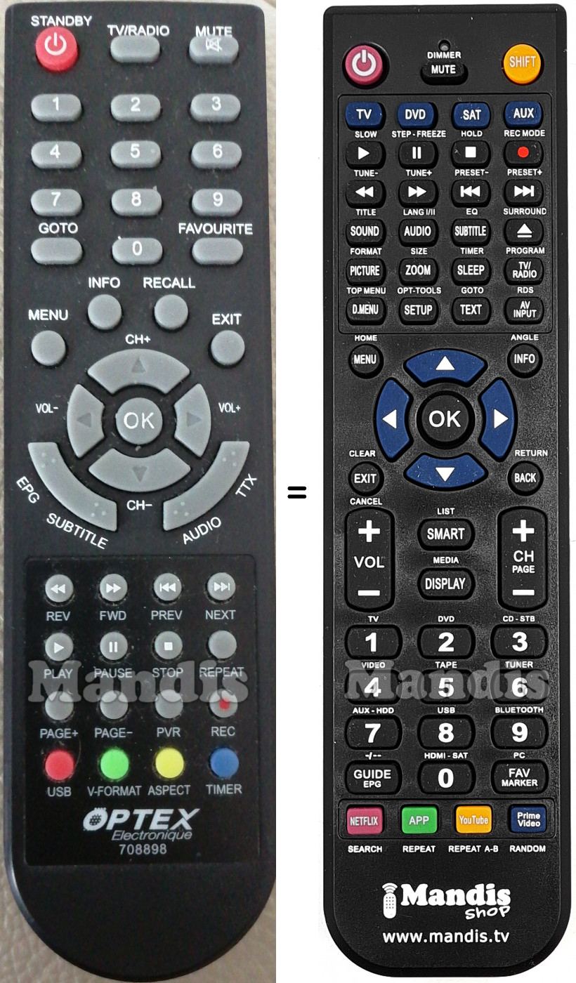 Télécommande équivalente OPTEX 708898-2