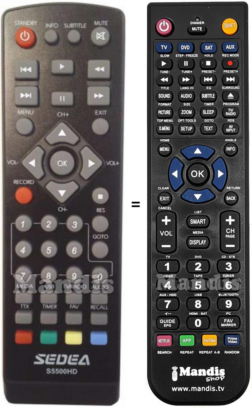 Télécommande équivalente Sedea DIGI 5000 HD