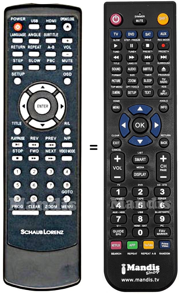 T&eacute;l&eacute;commande &eacute;quivalente Schaub Lorenz DVD 7839 HDMI