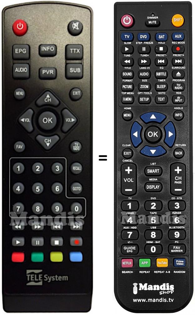 T&eacute;l&eacute;commande &eacute;quivalente Telesystem TS6515HD