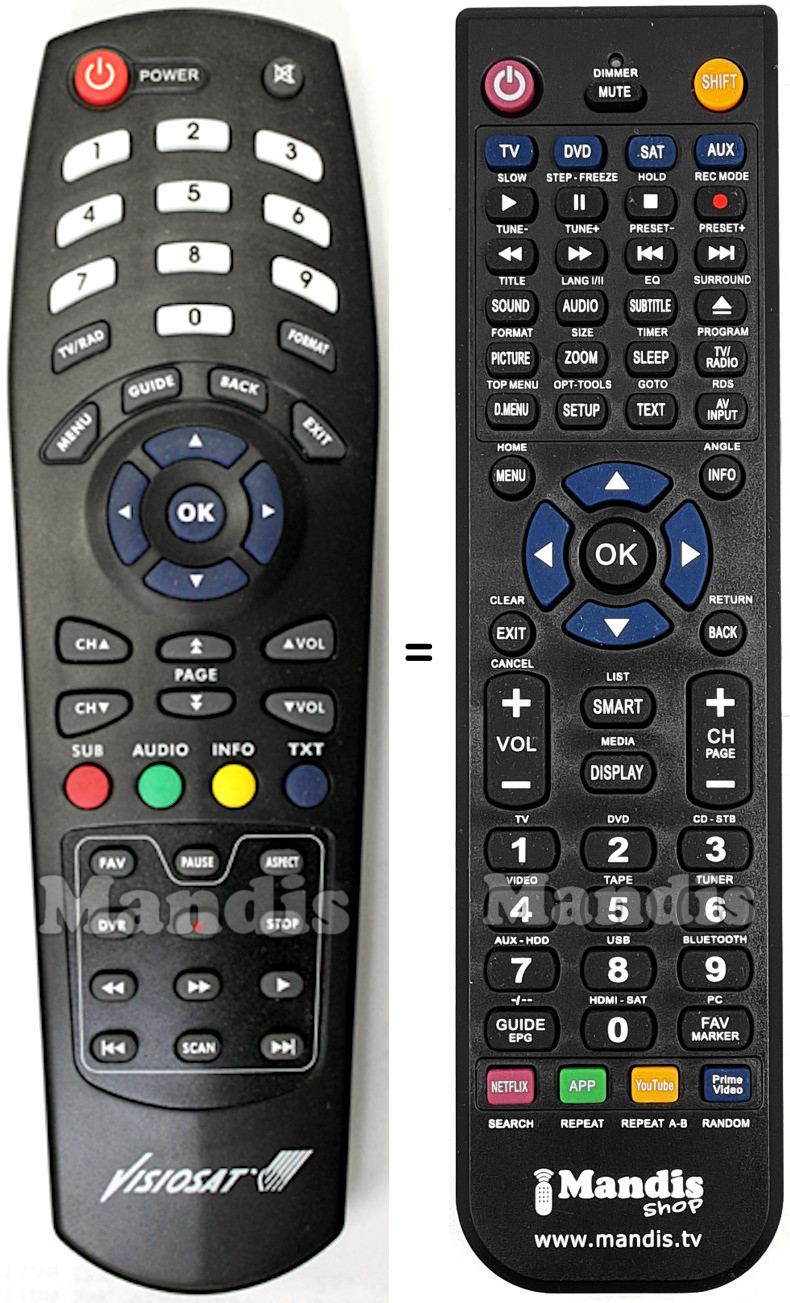 T&eacute;l&eacute;commande &eacute;quivalente Visiosat TVT 250 HDR
