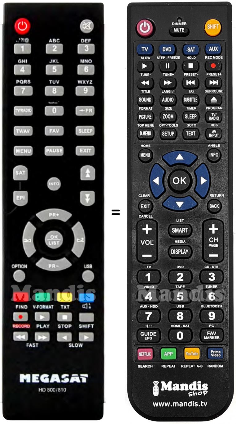 Télécommande équivalente MEGASAT HD 800/810