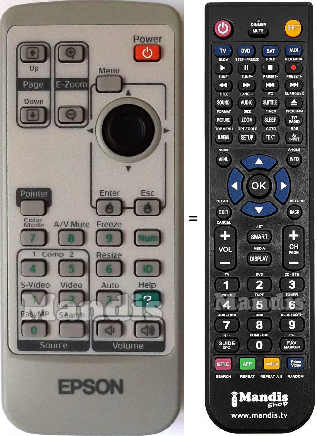 Télécommande équivalente Epson EMP-1815