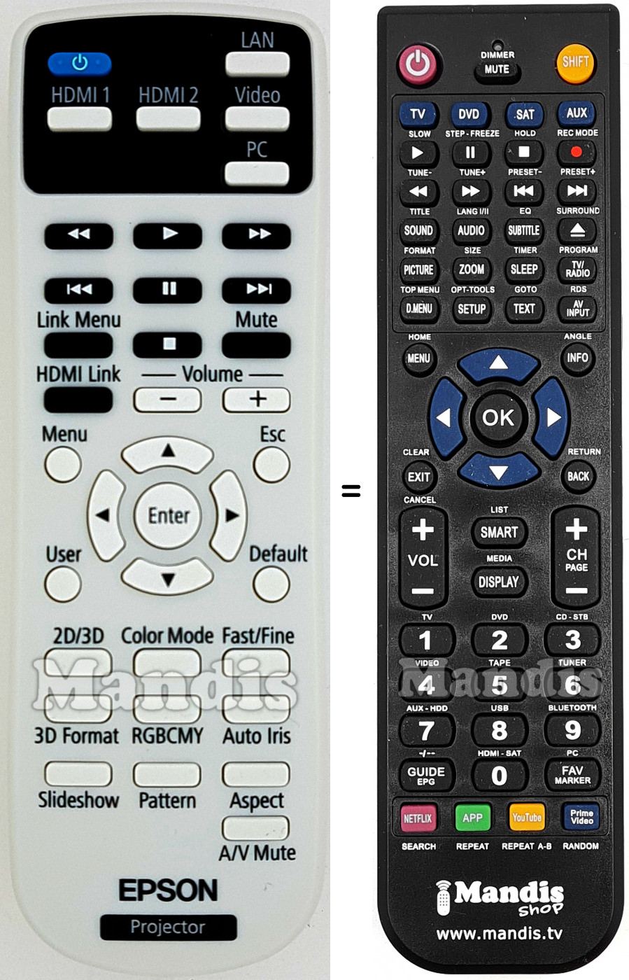 Télécommande équivalente Epson EH-TW5100