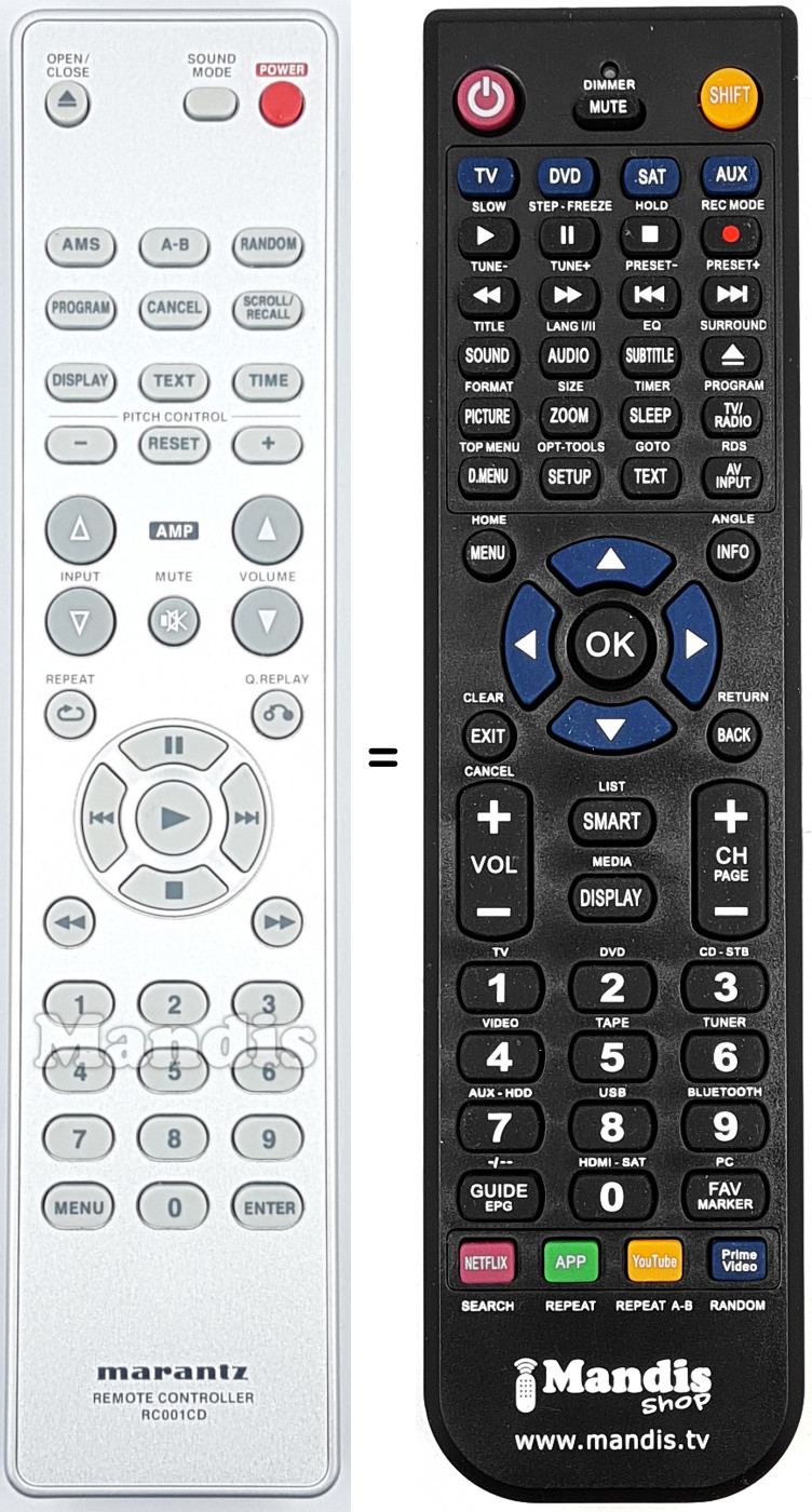 Télécommande équivalente Marantz RC001CD
