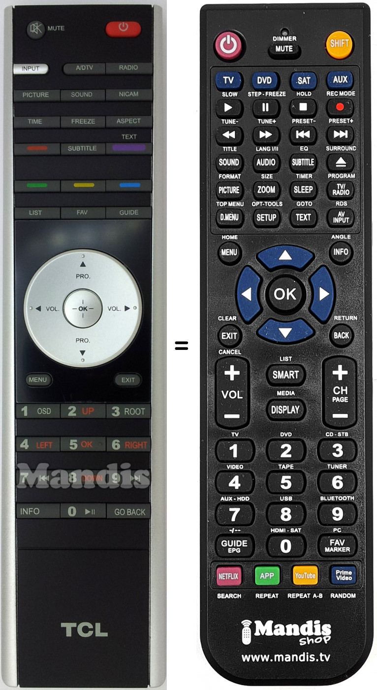Télécommande équivalente Tcl 06-TD6W39-A004X
