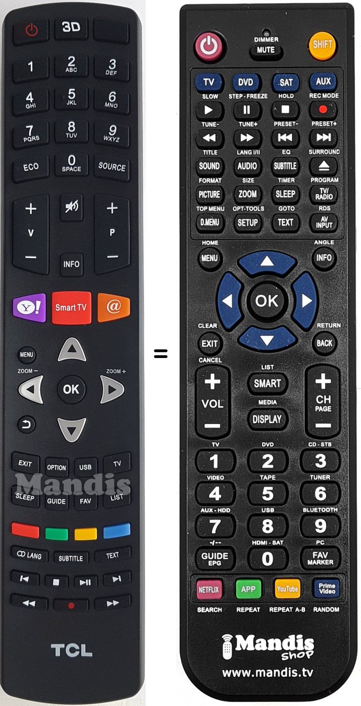 Télécommande équivalente Tcl 06-5FHW53-A007X