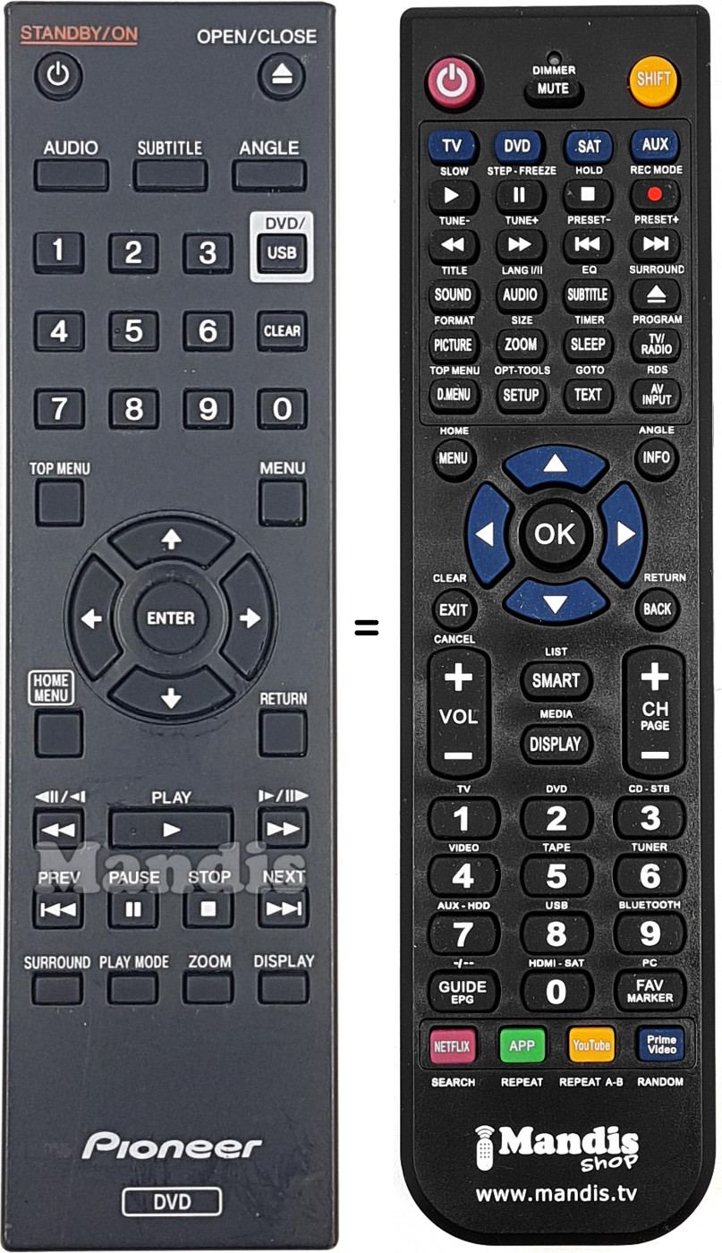 Télécommande équivalente Pioneer 076E0PP041