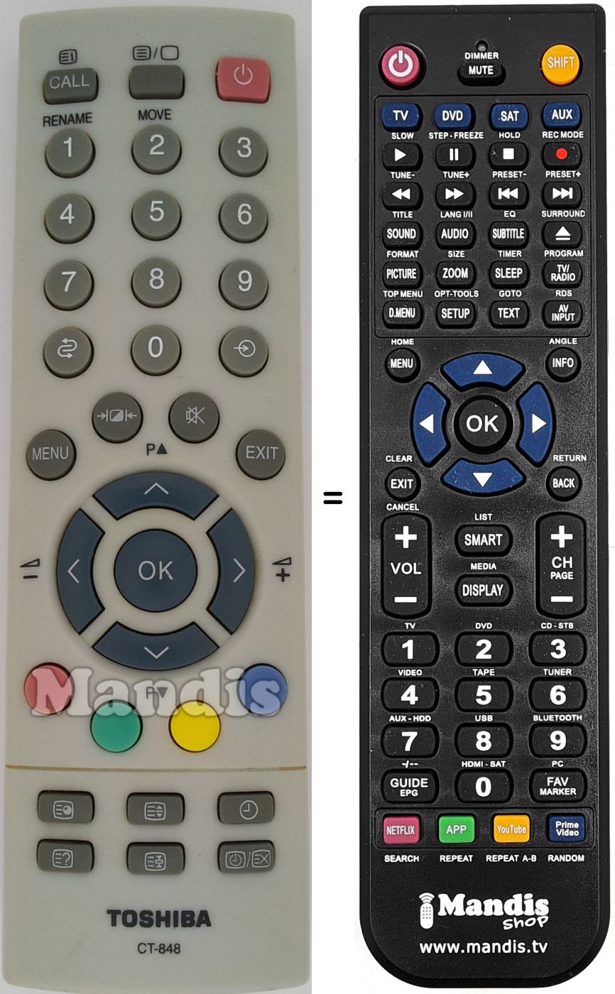 Télécommande équivalente Toshiba CT-848