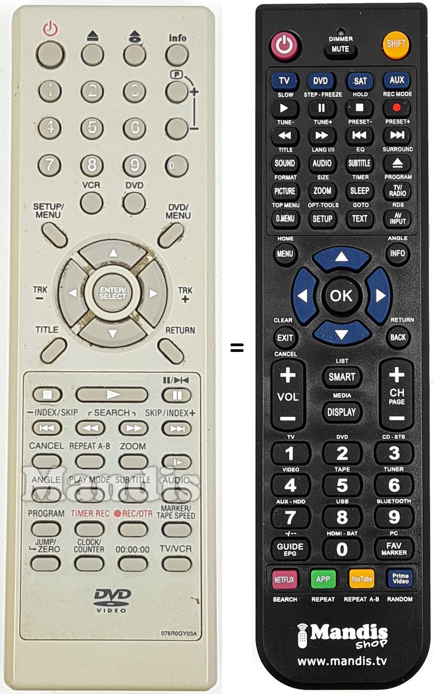 T&eacute;l&eacute;commande &eacute;quivalente NordMende 076R0GY03A