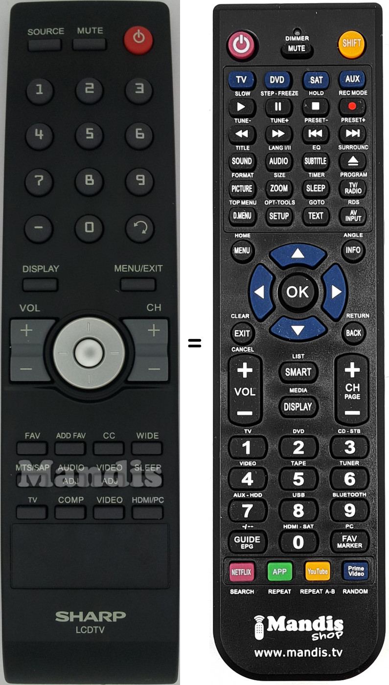 Télécommande équivalente Sharp 9JR9800000004