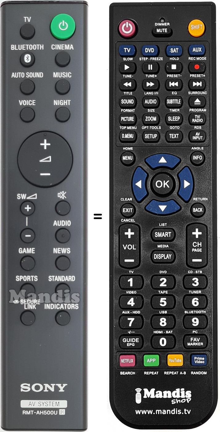 Télécommande équivalente Sony RMT-AH500U