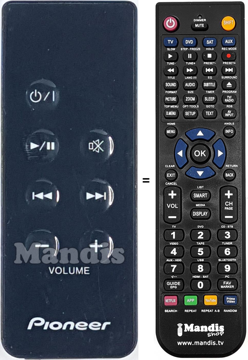 Télécommande équivalente Pioneer 1023-0000076-ZY