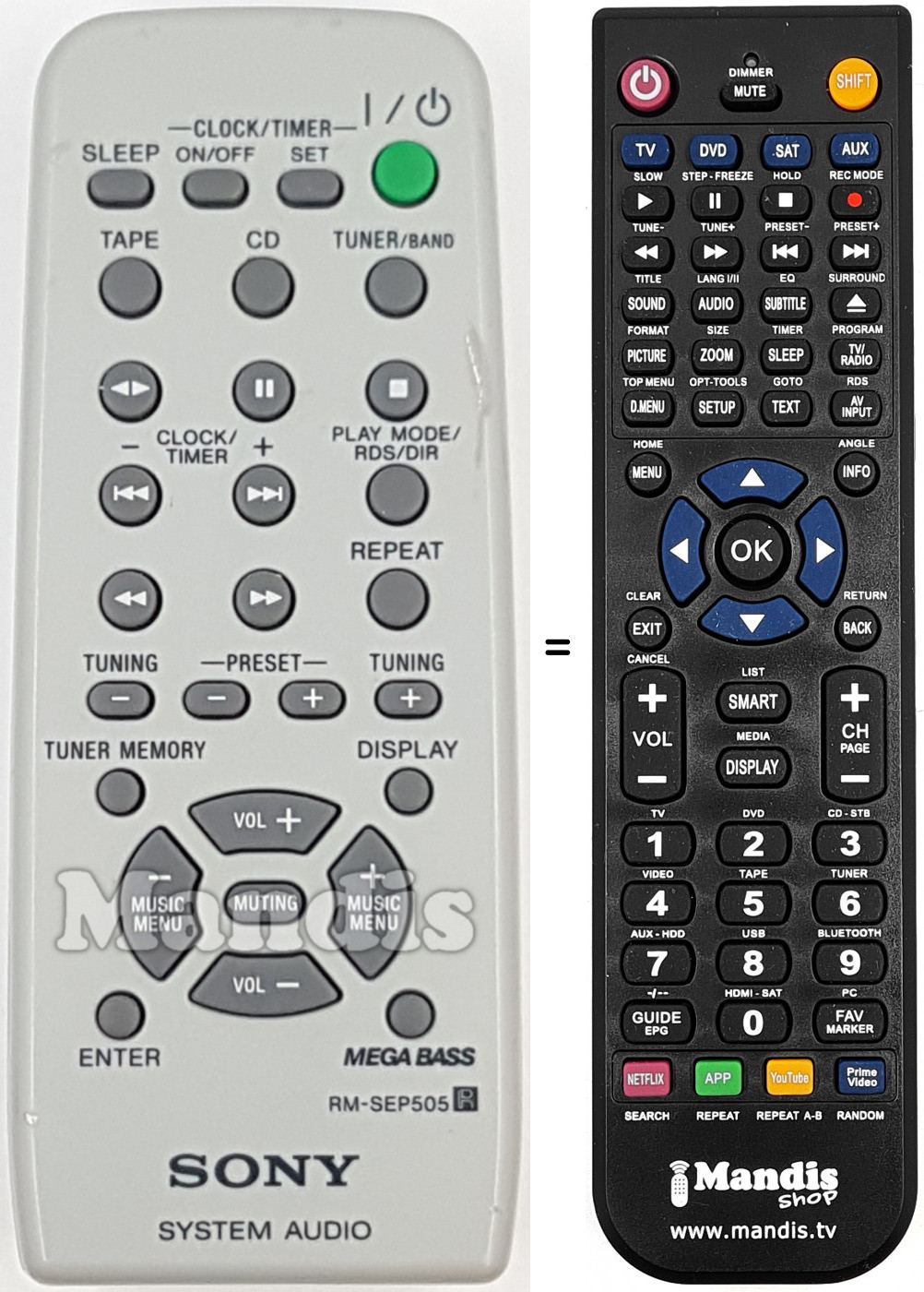 Télécommande équivalente RM-SEP505