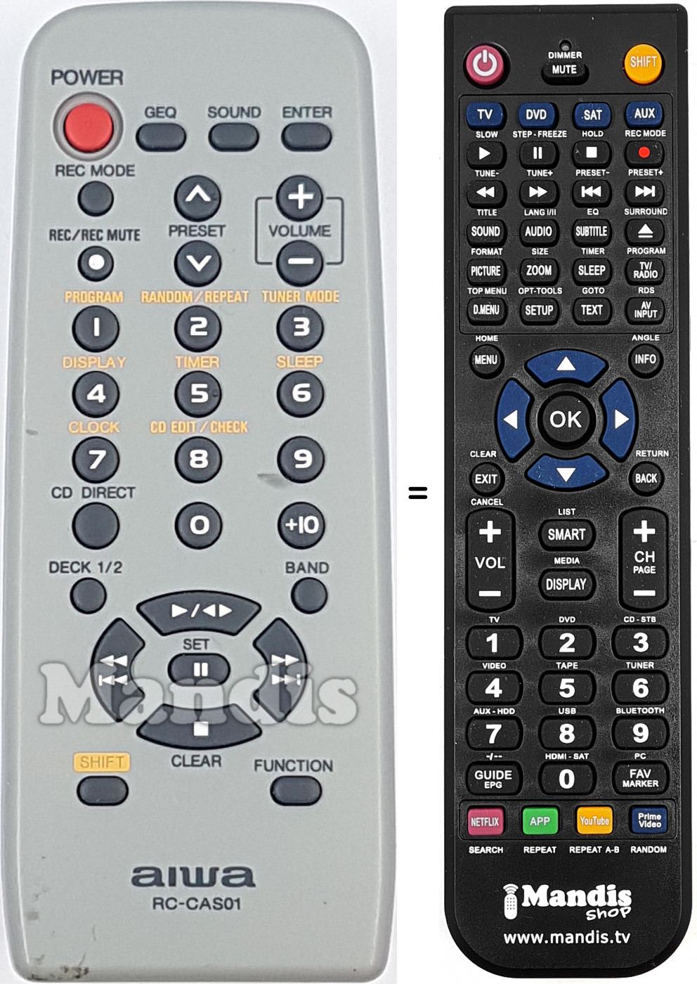Télécommande équivalente Aiwa RC-CAS01