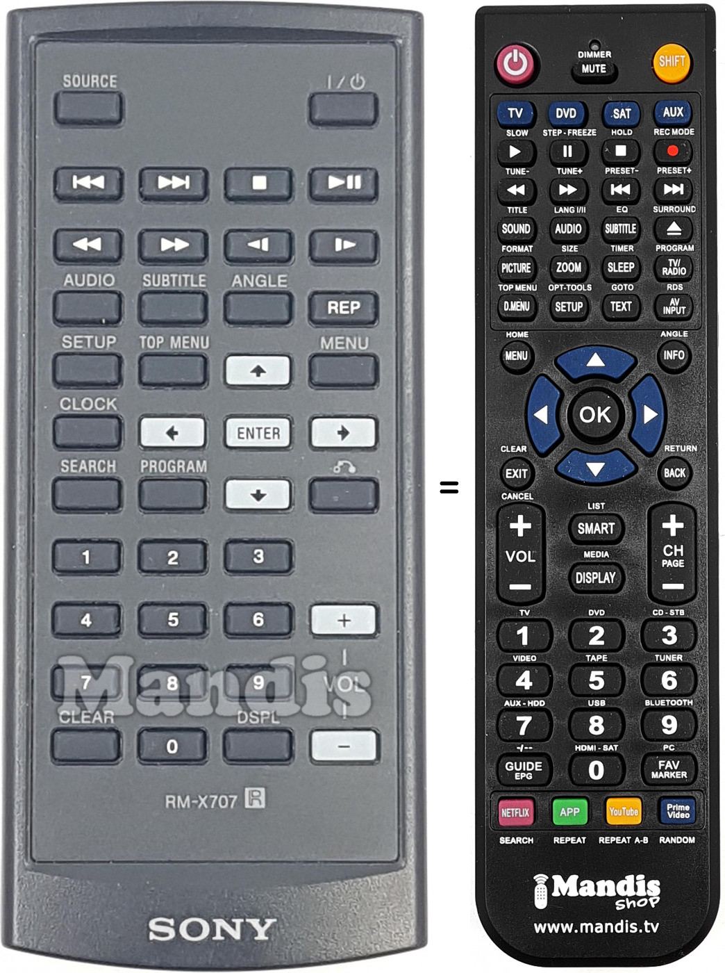 Télécommande équivalente Sony RM-X707